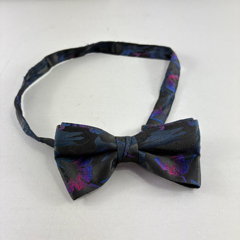 L&M Fashion Black / Purple / Blue Floral Men's Bow Tie 19" Adjustable